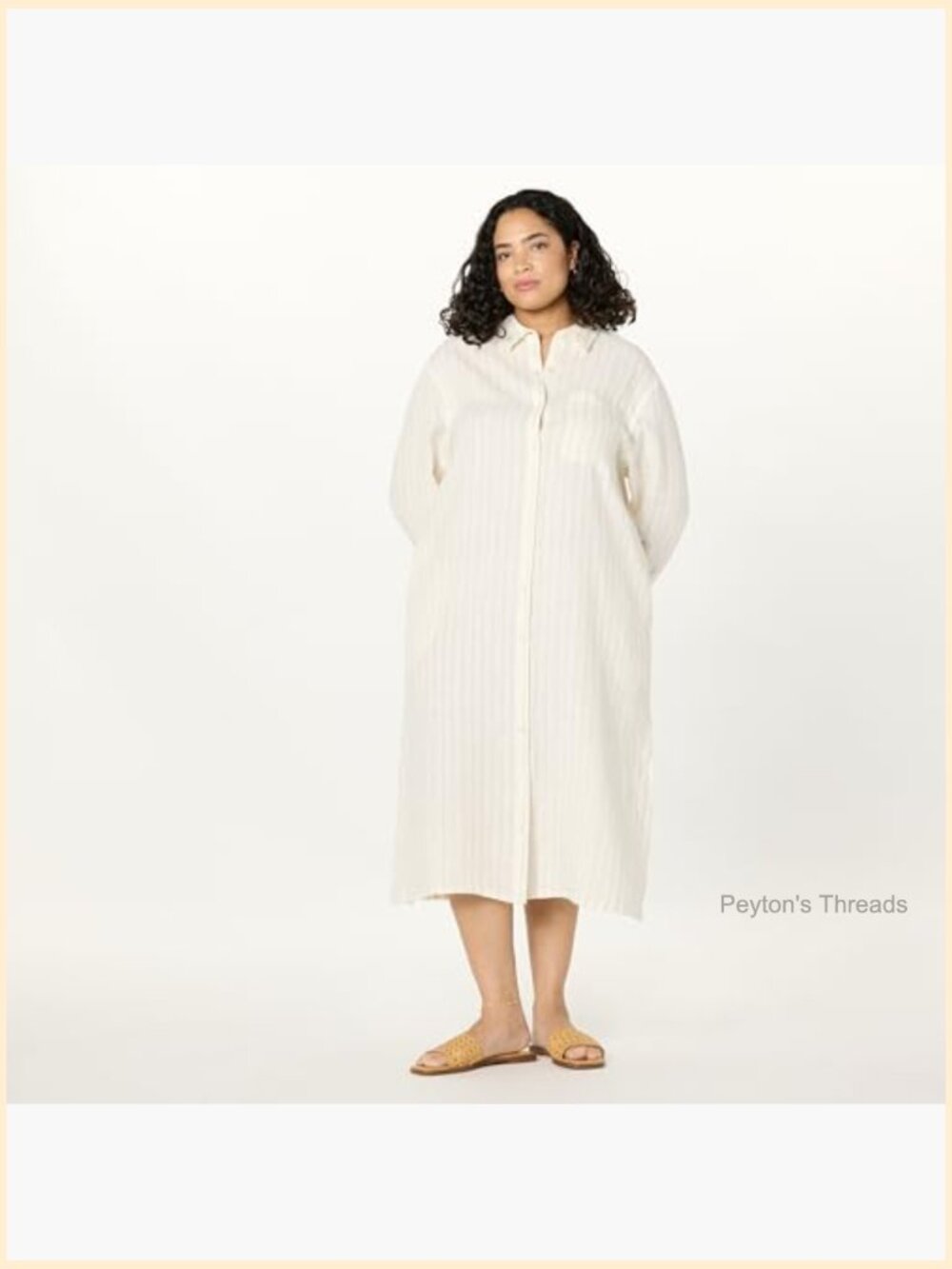 Relaxed Linen Midi Shirt Dress - Long Sleeve Button Front - Picture 5 of 7